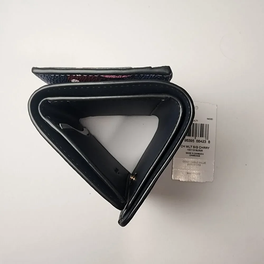 NWT Coach CZ448 2in1 Card Holder Wallet In Signature Canvas With Cherry Print